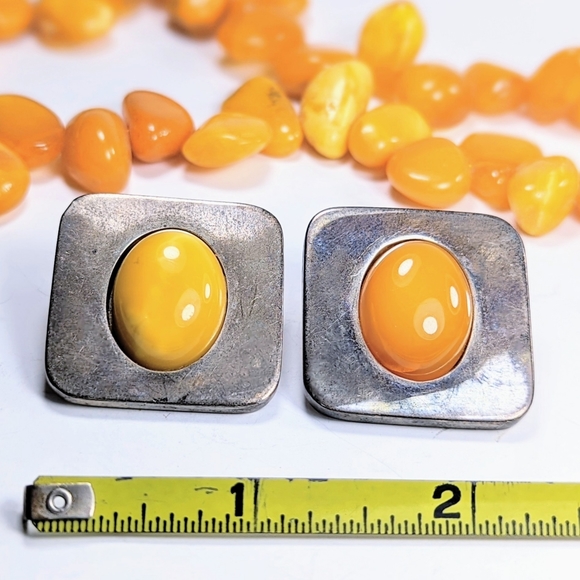 RARE Vintage Egg Yolk Amber Necklace and Sterling Earring Set. - Picture 7 of 11